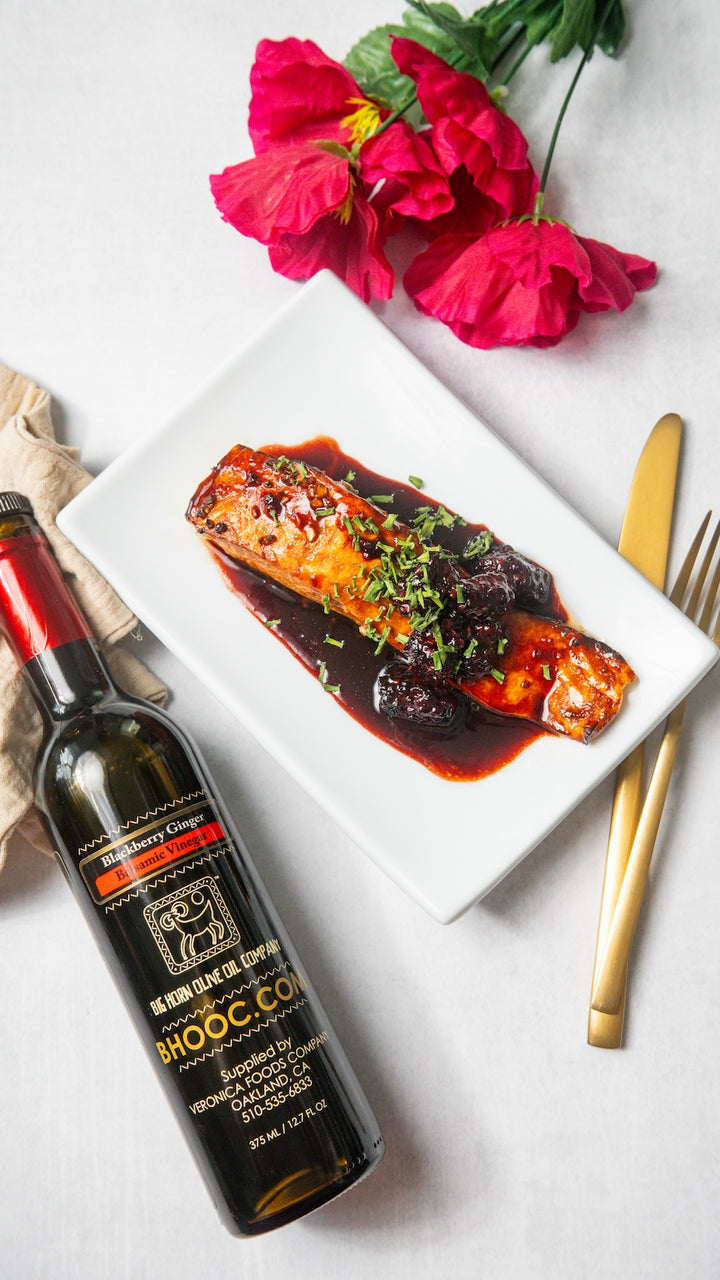 Blackberry Ginger Balsamic Vinegar Air Fried Salmon Recipe Top View
