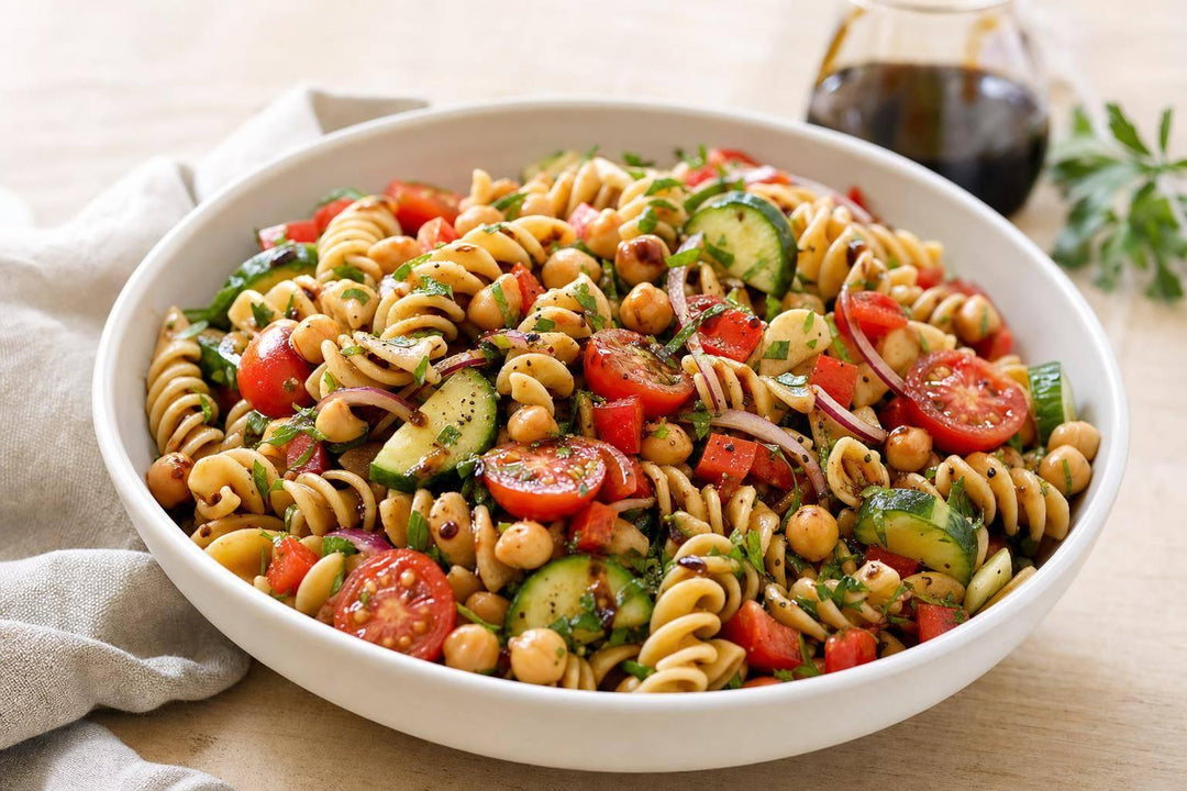 Mediterranean Vegan Pasta Salad with Balsamic Dressing