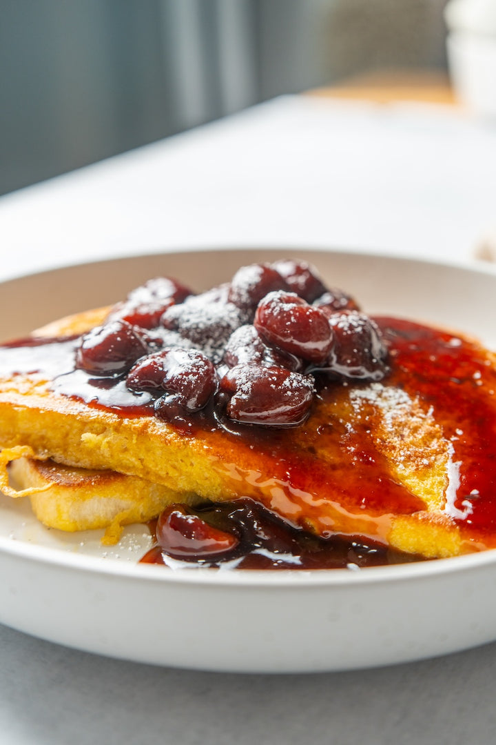 Black cherry balsamic vinegar french toast recipe side angle