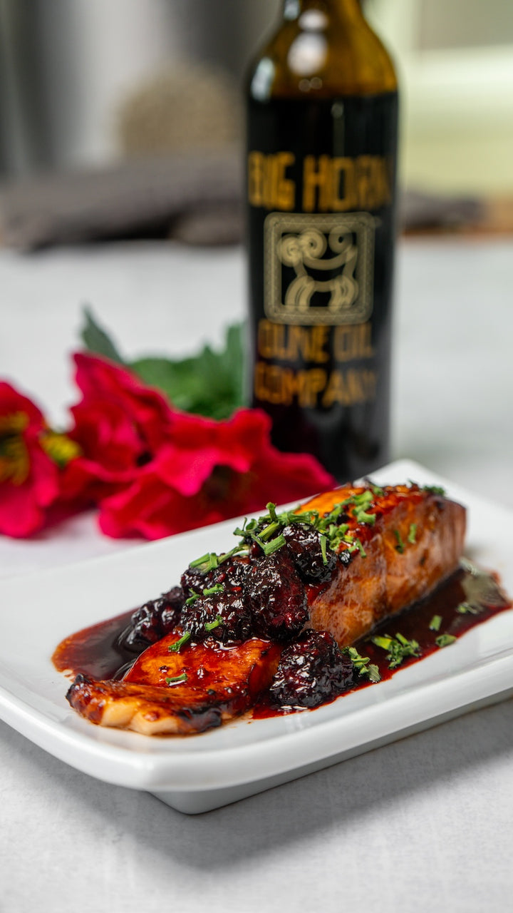 Blackberry Ginger Balsamic Vinegar Air Fried Salmon Recipe Side View 2